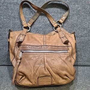 Fossil Long Live Vintage Distressed Brown Leather Boho Pockets Shoulder‎ Purse